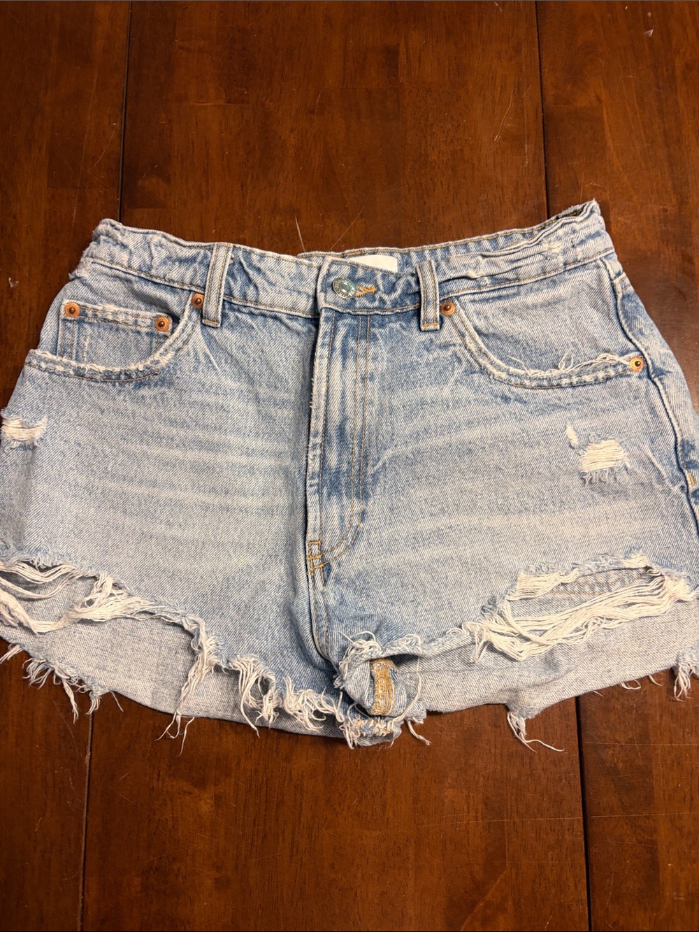 Zara Light Blue Distressed Denim Cutoff Shorts